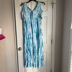 Lane Bryant Teal and White Striped Maxi Dress